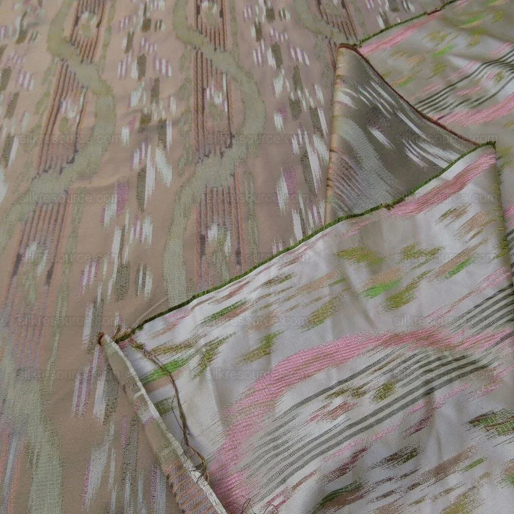 By Yd Lee Jofa Ikat Silk Shell Leaf Pink Green Stripe Foliage MSRP USD 220/Y