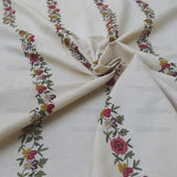 By Yd Lee Jofa Zoe Embroidery Stripe in Currant Red Cream White Crewel Flower Cotton MSRP USD 236/y