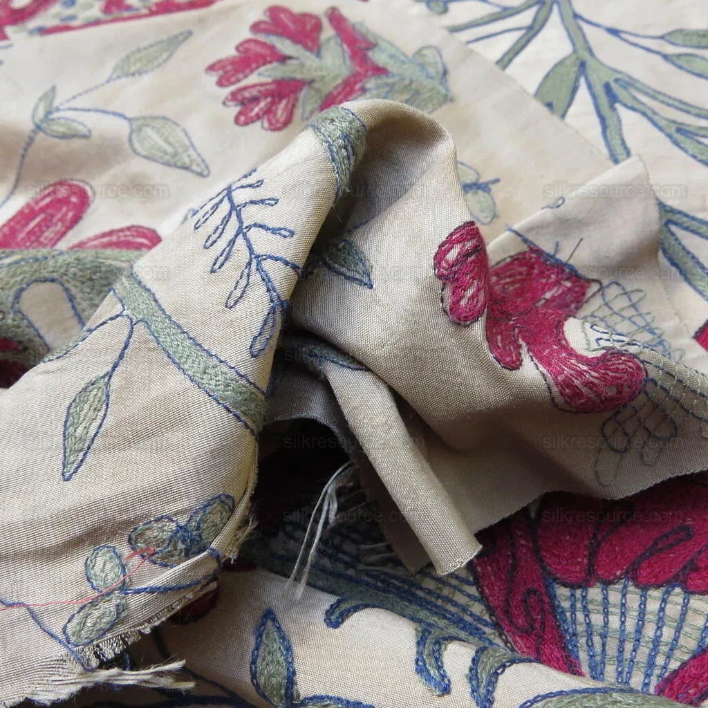 Bty Lee Jofa Darcy Embroidery Crewel Flower William Morris Wine