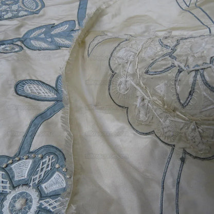 By Yd Lee Jofa Camille Silk Aqua Embroidery On Cream Blue Large Camellia Flora MSRP USD 516/Y