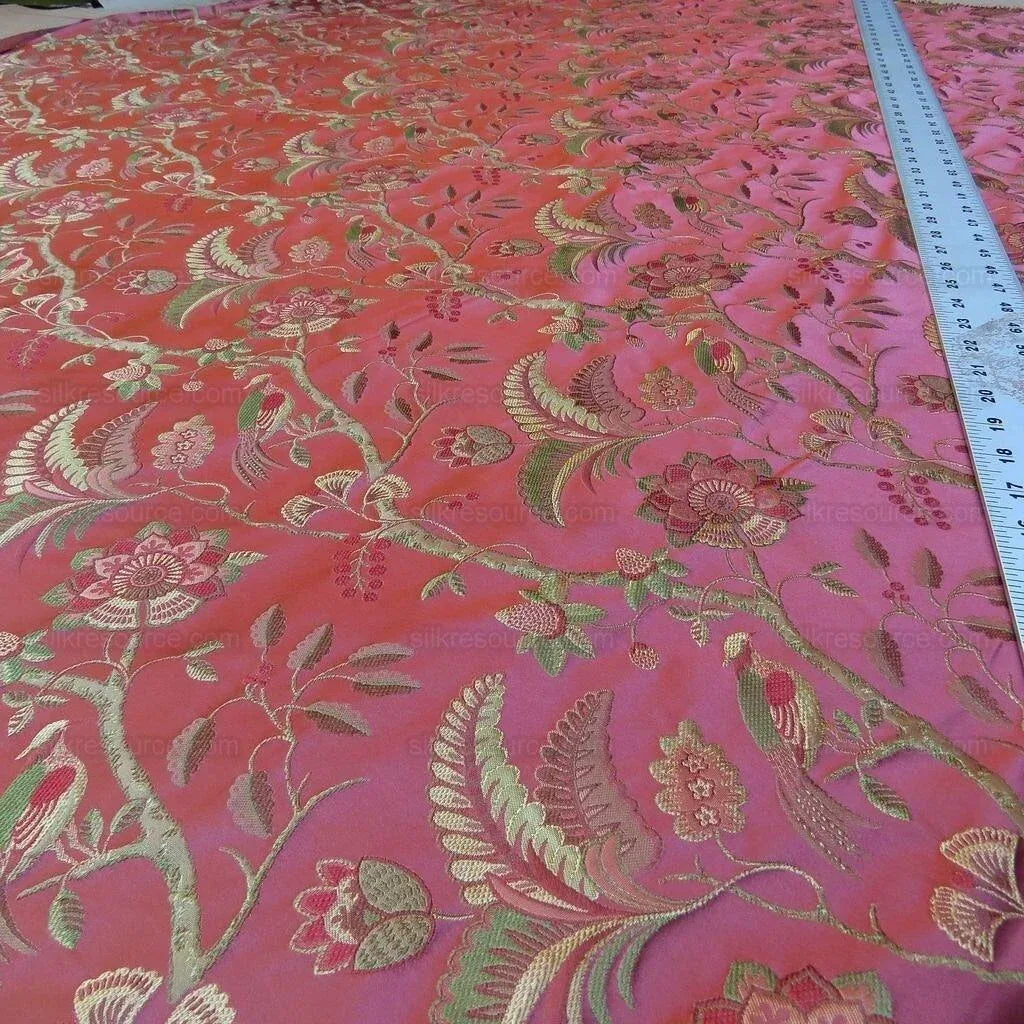 By Yd Lee Jofa Buttermere Silk Chinoiserie Bird Floral Brick Red MSRP USD 298/Yard