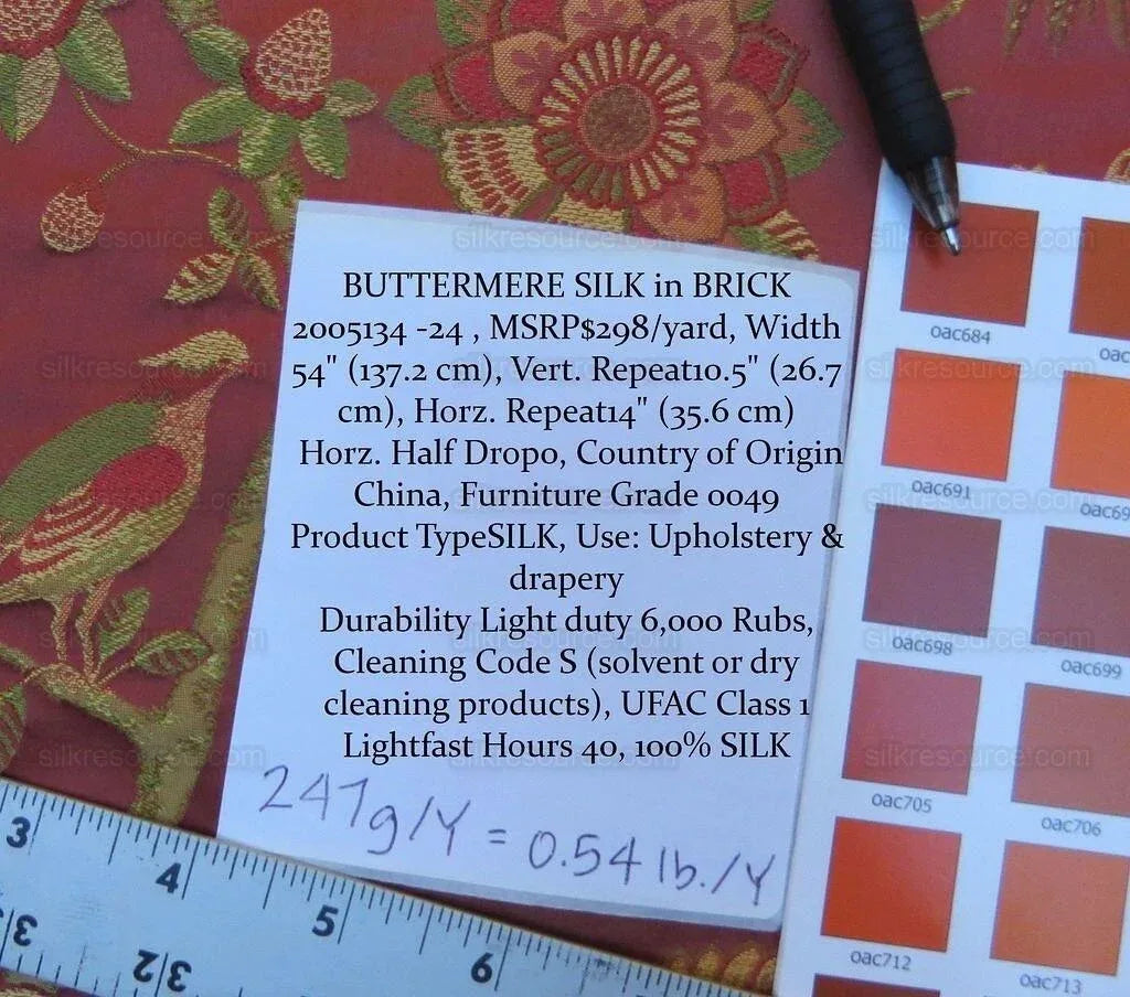 By Yd Lee Jofa Buttermere Silk Chinoiserie Bird Floral Brick Red MSRP USD 298/Yard