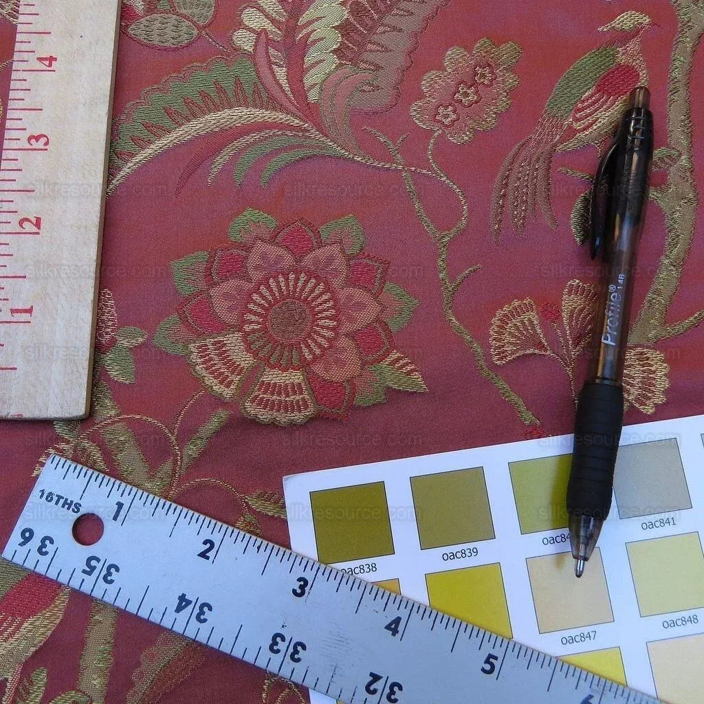 By Yd Lee Jofa Buttermere Silk Chinoiserie Bird Floral Brick Red MSRP USD 298/Yard