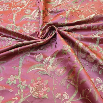 By Yd Lee Jofa Buttermere Silk Chinoiserie Bird Floral Brick Red MSRP USD 298/Yard