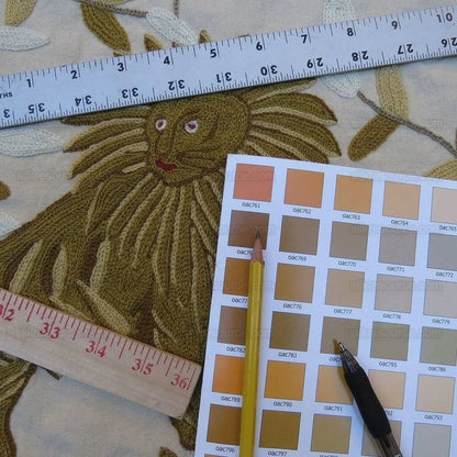 By yard Lee Jofa Hand Crewel Almora Lion Elephant Monkey Safari Gold Brown MSRP USD 316/Y