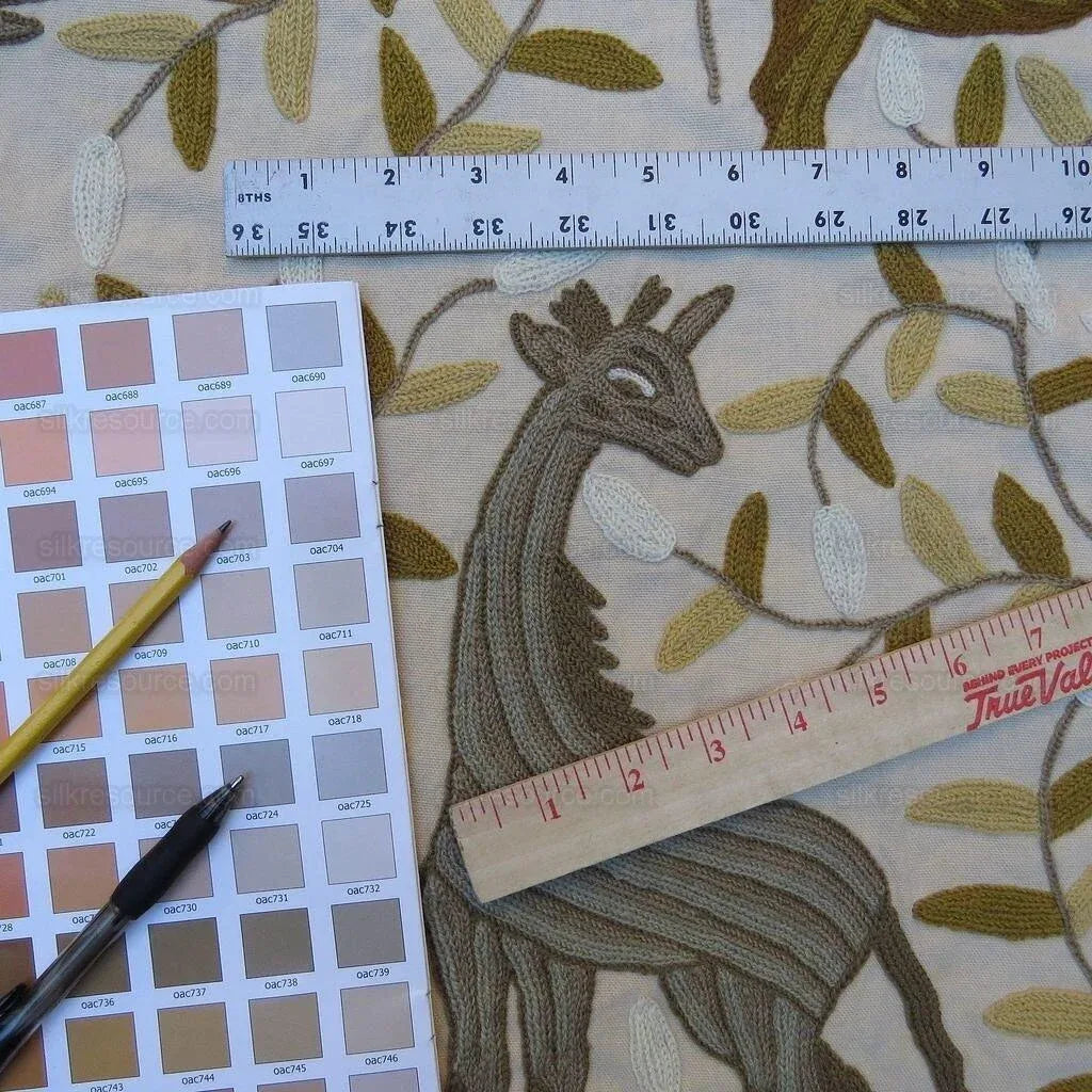 By yard Lee Jofa Hand Crewel Almora Lion Elephant Monkey Safari Gold Brown MSRP USD 316/Y