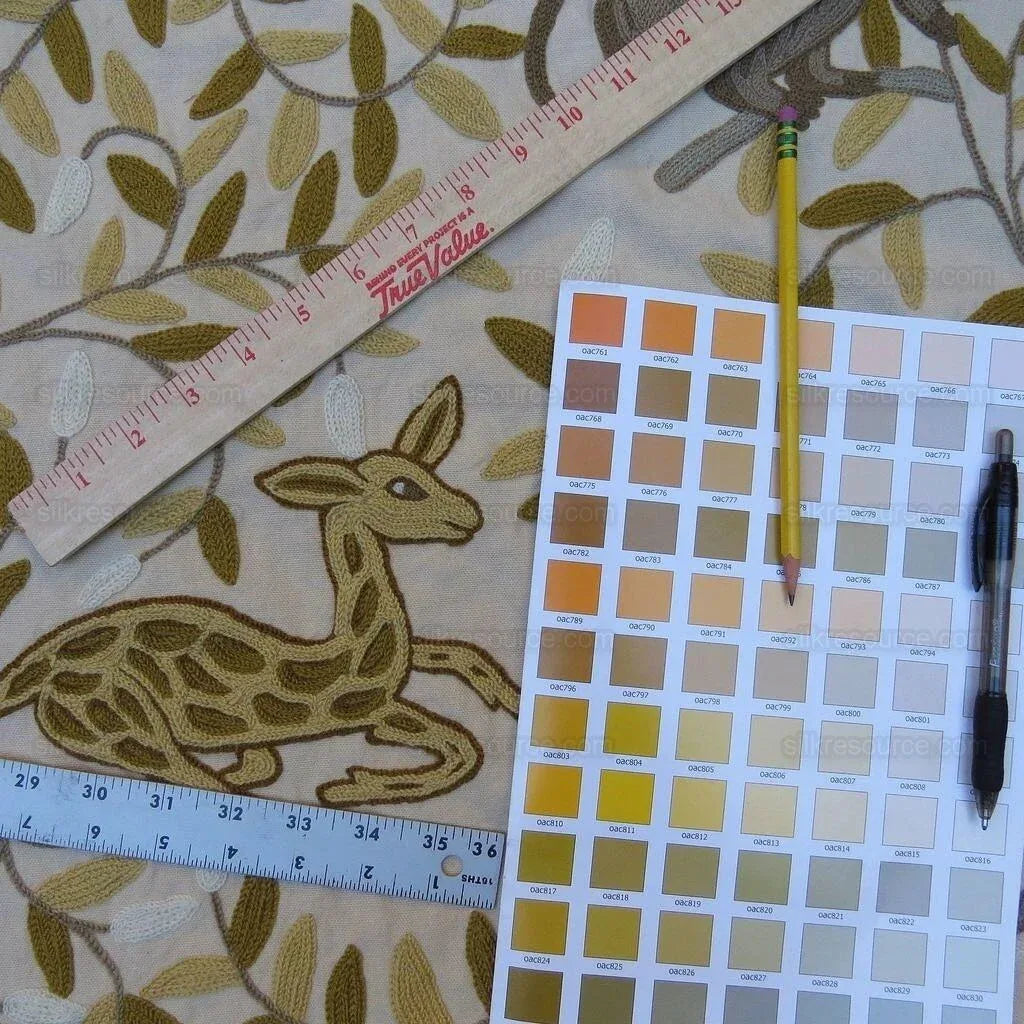 By yard Lee Jofa Hand Crewel Almora Lion Elephant Monkey Safari Gold Brown MSRP USD 316/Y