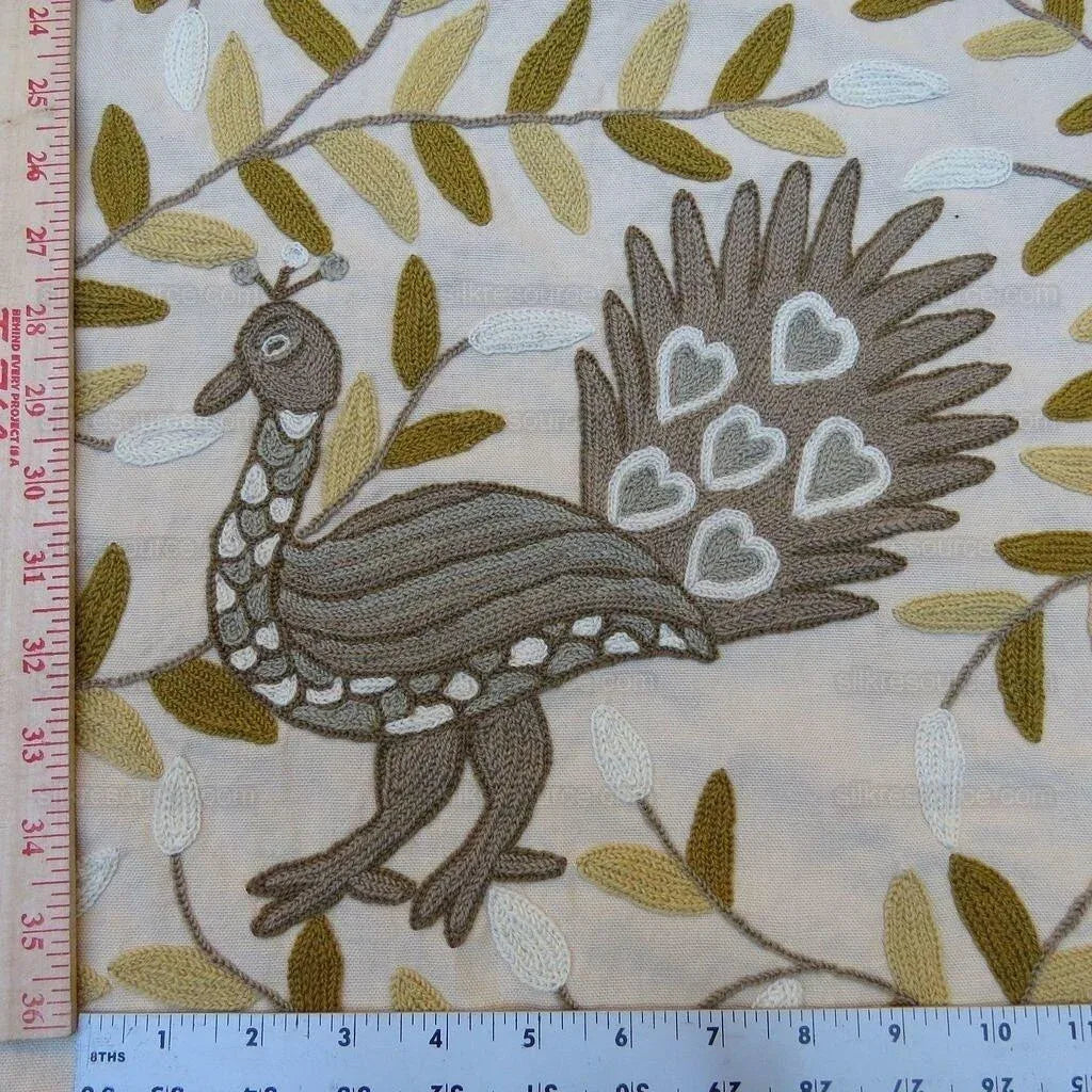 By yard Lee Jofa Hand Crewel Almora Lion Elephant Monkey Safari Gold Brown MSRP USD 316/Y