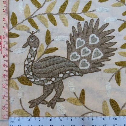 By yard Lee Jofa Hand Crewel Almora Lion Elephant Monkey Safari Gold Brown MSRP USD 316/Y