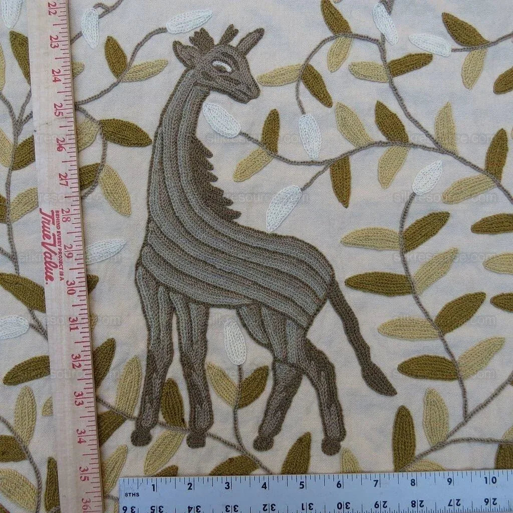 By yard Lee Jofa Hand Crewel Almora Lion Elephant Monkey Safari Gold Brown MSRP USD 316/Y