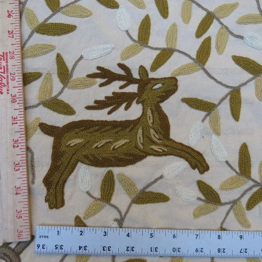 By yard Lee Jofa Hand Crewel Almora Lion Elephant Monkey Safari Gold Brown MSRP USD 316/Y