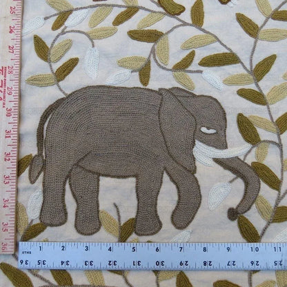 By yard Lee Jofa Hand Crewel Almora Lion Elephant Monkey Safari Gold Brown MSRP USD 316/Y