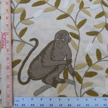 By yard Lee Jofa Hand Crewel Almora Lion Elephant Monkey Safari Gold Brown MSRP USD 316/Y