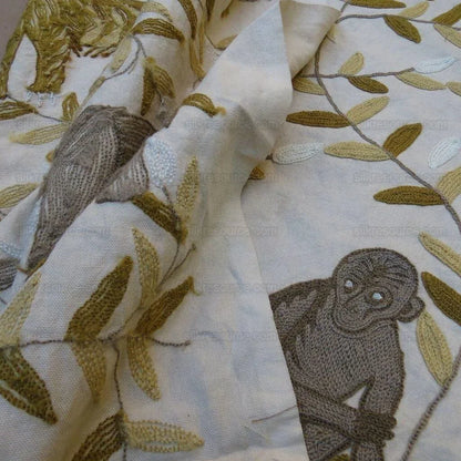 By yard Lee Jofa Hand Crewel Almora Lion Elephant Monkey Safari Gold Brown MSRP USD 316/Y