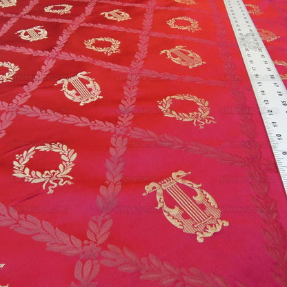 By Yd Kravet Couture Empire Trellis in Crimson Neoclassical Silk Red Gold Neoclassical Laurel Wreath Harp Music Art Crimson MSRP USD368/Y