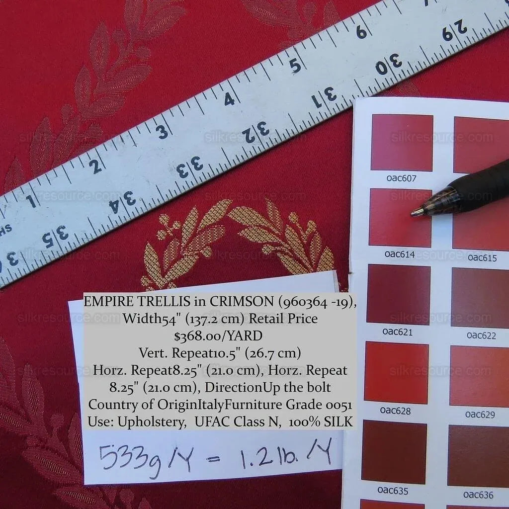 By Yd Kravet Couture Empire Trellis in Crimson Neoclassical Silk Red Gold Neoclassical Laurel Wreath Harp Music Art Crimson MSRP USD368/Y