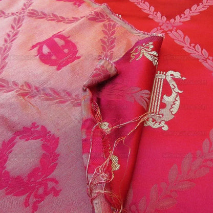 By Yd Kravet Couture Empire Trellis in Crimson Neoclassical Silk Red Gold Neoclassical Laurel Wreath Harp Music Art Crimson MSRP USD368/Y