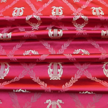 By Yd Kravet Couture Empire Trellis in Crimson Neoclassical Silk Red Gold Neoclassical Laurel Wreath Harp Music Art Crimson MSRP USD368/Y