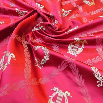By Yd Kravet Couture Empire Trellis in Crimson Neoclassical Silk Red Gold Neoclassical Laurel Wreath Harp Music Art Crimson MSRP USD368/Y