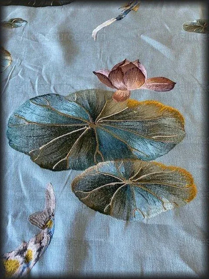Kravet Lotus Pond Koi Fish Linen Embroidery Sage Green MSRP USD 394Y