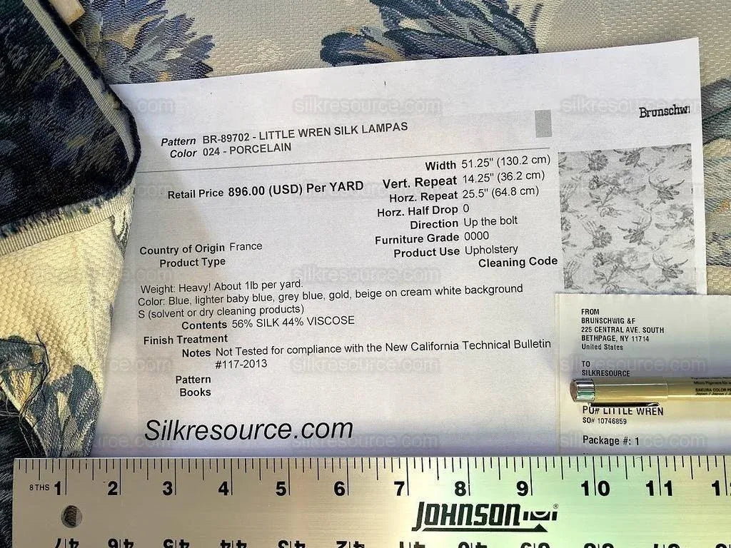 Bty Brunschwig &amp; Fils Little Wren Silk Lampas Porcelain MSRP USD 896Y