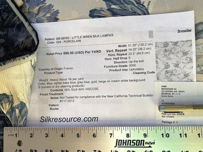 Bty Brunschwig &amp; Fils Little Wren Silk Lampas Porcelain MSRP USD 896Y