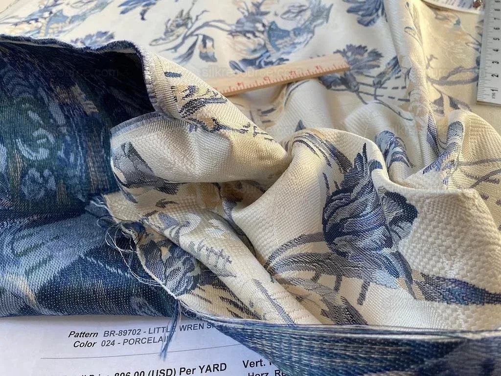 Bty Brunschwig &amp; Fils Little Wren Silk Lampas Porcelain MSRP USD 896Y