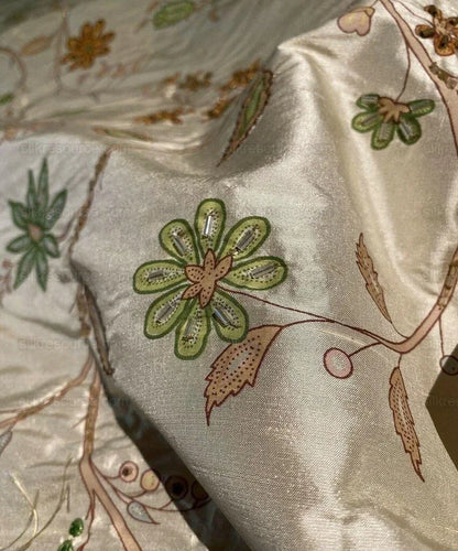 Scalamandre Old World Weaver Hand-beaded! Kyari Embroidery Silk Lime Butterscotch MSRP USD216/Y