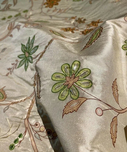 Scalamandre Old World Weaver Hand-beaded! Kyari Embroidery Silk Lime Butterscotch MSRP USD216/Y