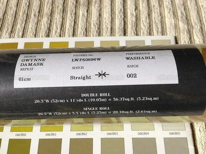 Ralph Lauren Wallpaper Gwynne Damask Pistachio Green &amp; Gold 5.5y single roll