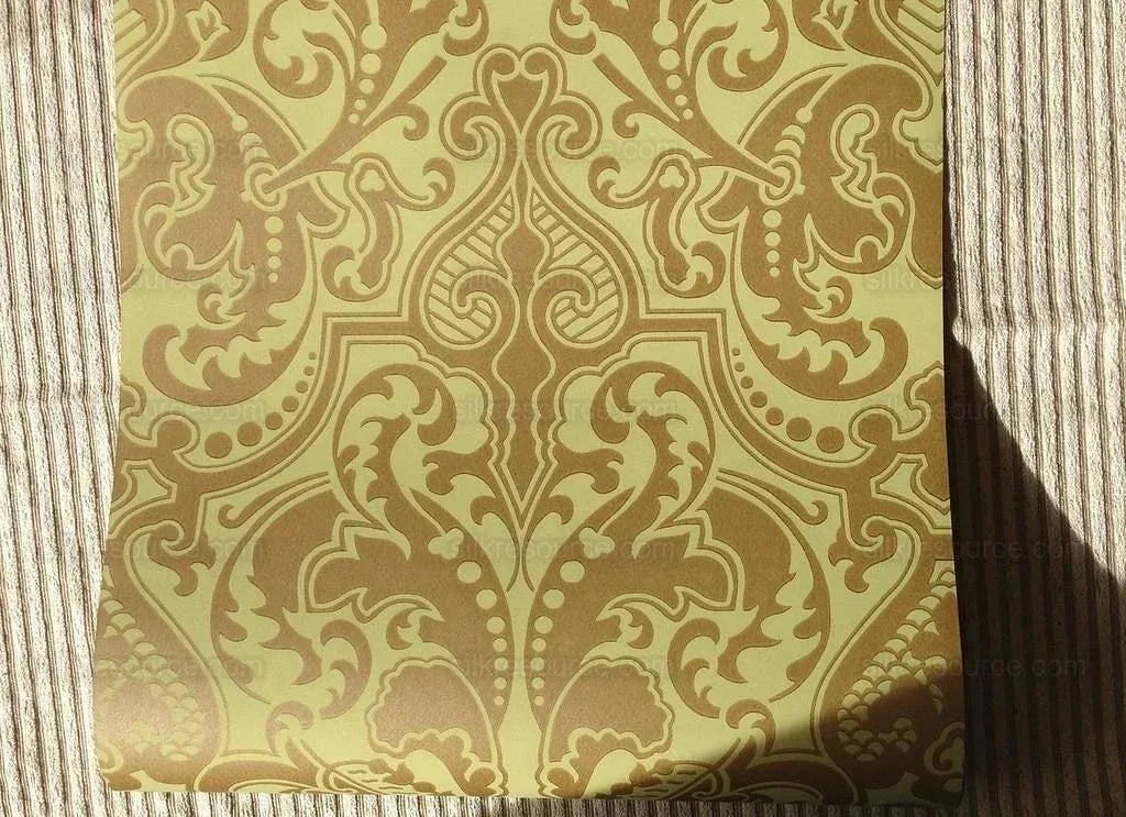 Ralph Lauren Wallpaper Gwynne Damask Pistachio Green &amp; Gold 5.5y single roll