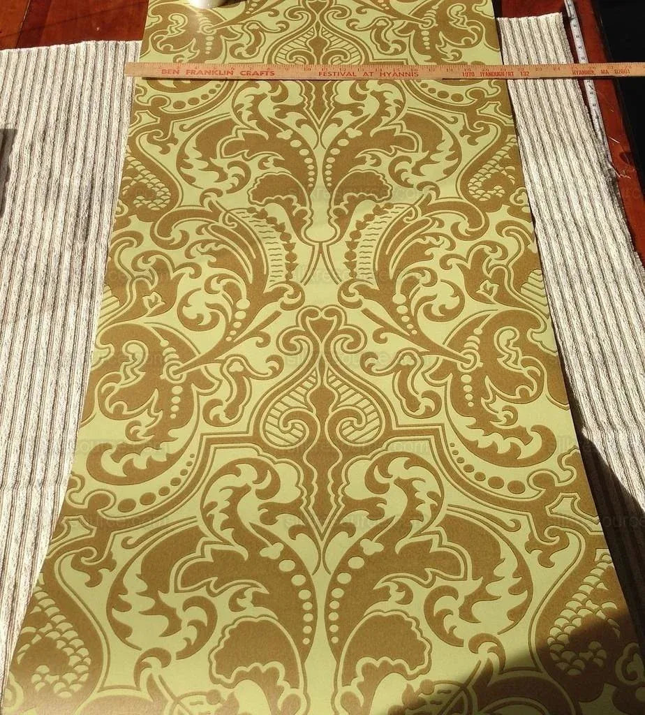 Ralph Lauren Wallpaper Gwynne Damask Pistachio Green &amp; Gold 5.5y single roll