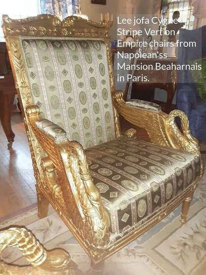 1.625Yd Lee Jofa Le Cygne Stripe Neo Classic Leeda Swan "Vert" Green Silk MSRP USD 276Y