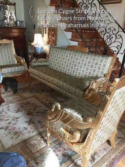 Lee Jofa Le Cygne Stripe Neo Classic Leeda Swan Aqua Blue Silk S