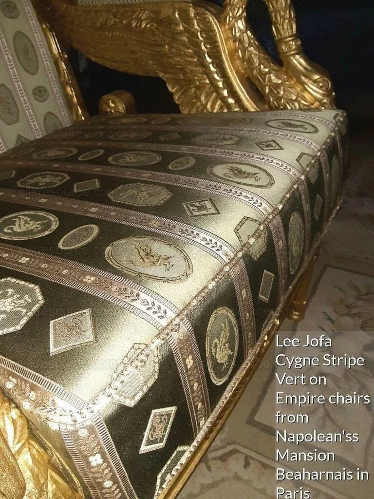 1.625Yd Lee Jofa Le Cygne Stripe Neo Classic Leeda Swan "Vert" Green Silk MSRP USD 276Y