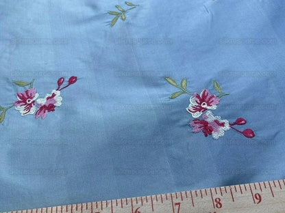 5.25y Lee Jofa Silk Embroidery Flower Fleurir Sky Blue Pink MSRP