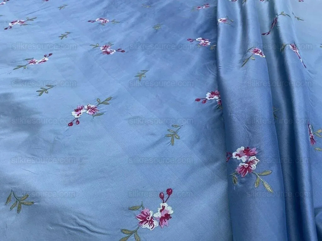 5.25y Lee Jofa Silk Embroidery Flower Fleurir Sky Blue Pink MSRP