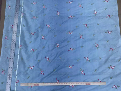 5.25y Lee Jofa Silk Embroidery Flower Fleurir Sky Blue Pink MSRP