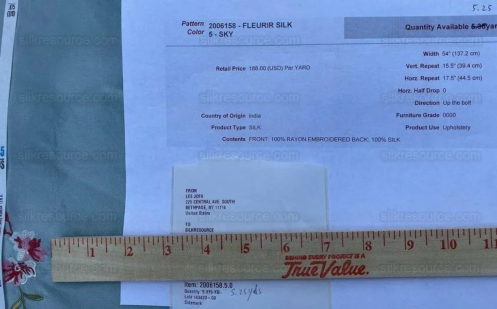 5.25y Lee Jofa Silk Embroidery Flower Fleurir Sky Blue Pink MSRP