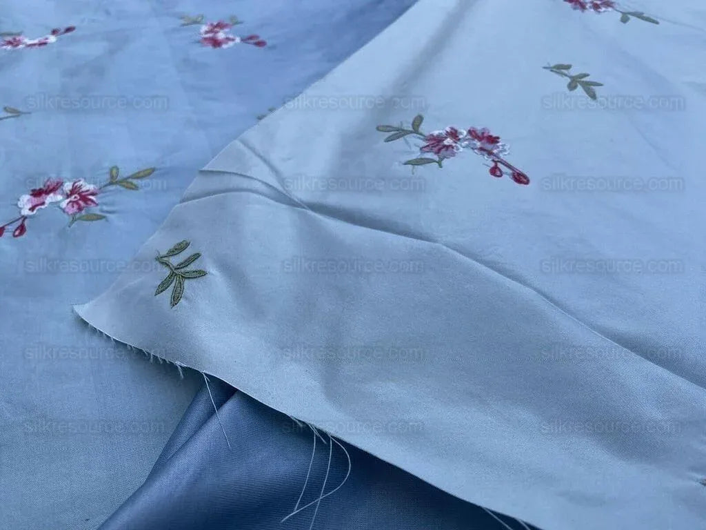 5.25y Lee Jofa Silk Embroidery Flower Fleurir Sky Blue Pink MSRP