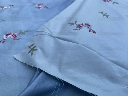 5.25y Lee Jofa Silk Embroidery Flower Fleurir Sky Blue Pink MSRP