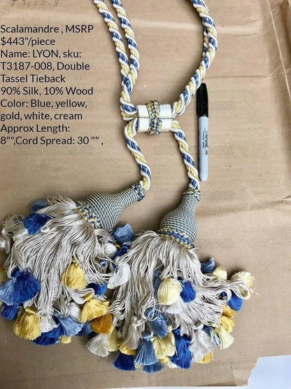 Scalamandre Lyon 100% Silk Double Tie Back Blue Yellow White