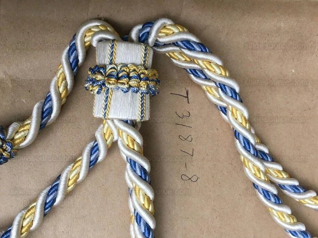 Scalamandre Lyon 100% Silk Double Tie Back Blue Yellow White