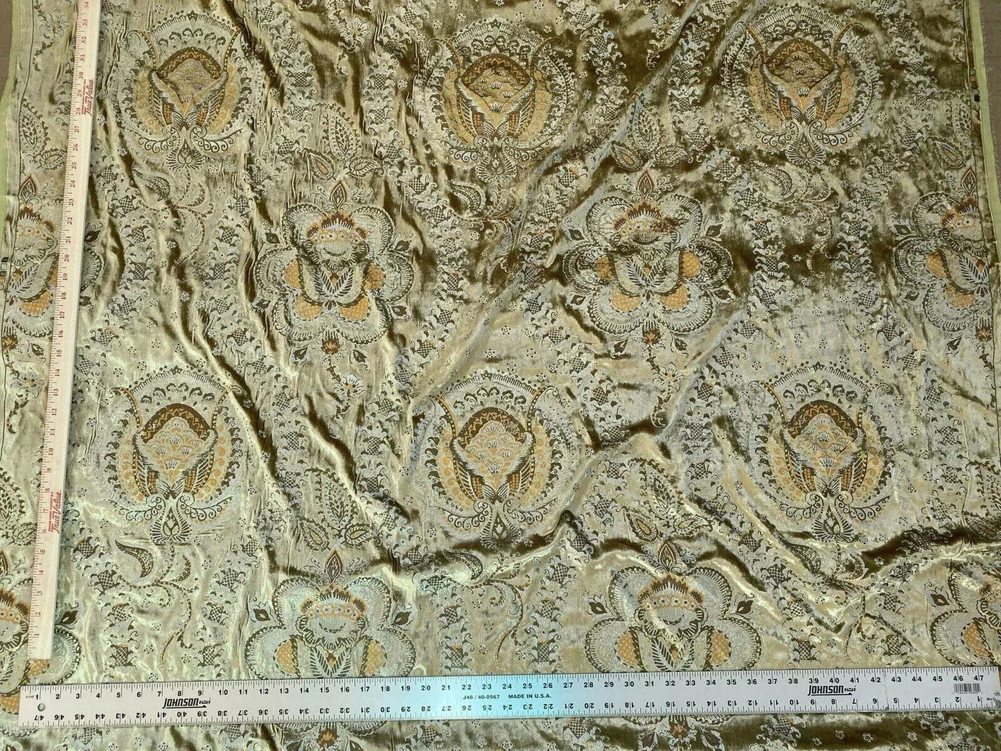 1.5y Brunschwig &amp; Fils Octavia Silk Velvet Print “gold”pale Chartreuse Green