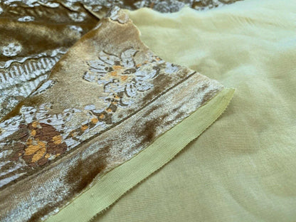 1.5y Brunschwig &amp; Fils Octavia Silk Velvet Print “gold”pale Chartreuse Green