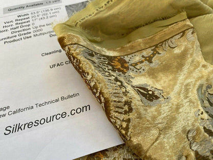 1.5y Brunschwig &amp; Fils Octavia Silk Velvet Print “gold”pale Chartreuse Green