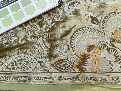 1.5y Brunschwig &amp; Fils Octavia Silk Velvet Print “gold”pale Chartreuse Green