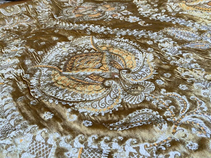 1.5y Brunschwig &amp; Fils Octavia Silk Velvet Print “gold”pale Chartreuse Green