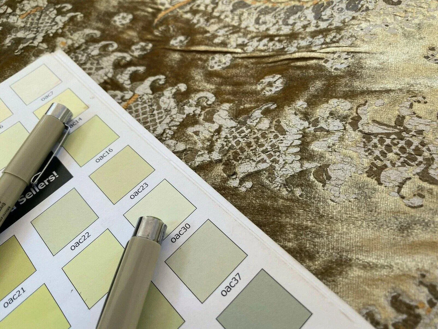 1.5y Brunschwig &amp; Fils Octavia Silk Velvet Print “gold”pale Chartreuse Green