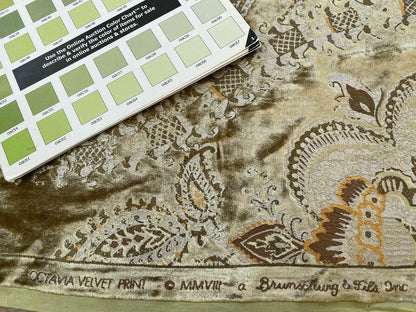 1.5y Brunschwig &amp; Fils Octavia Silk Velvet Print “gold”pale Chartreuse Green
